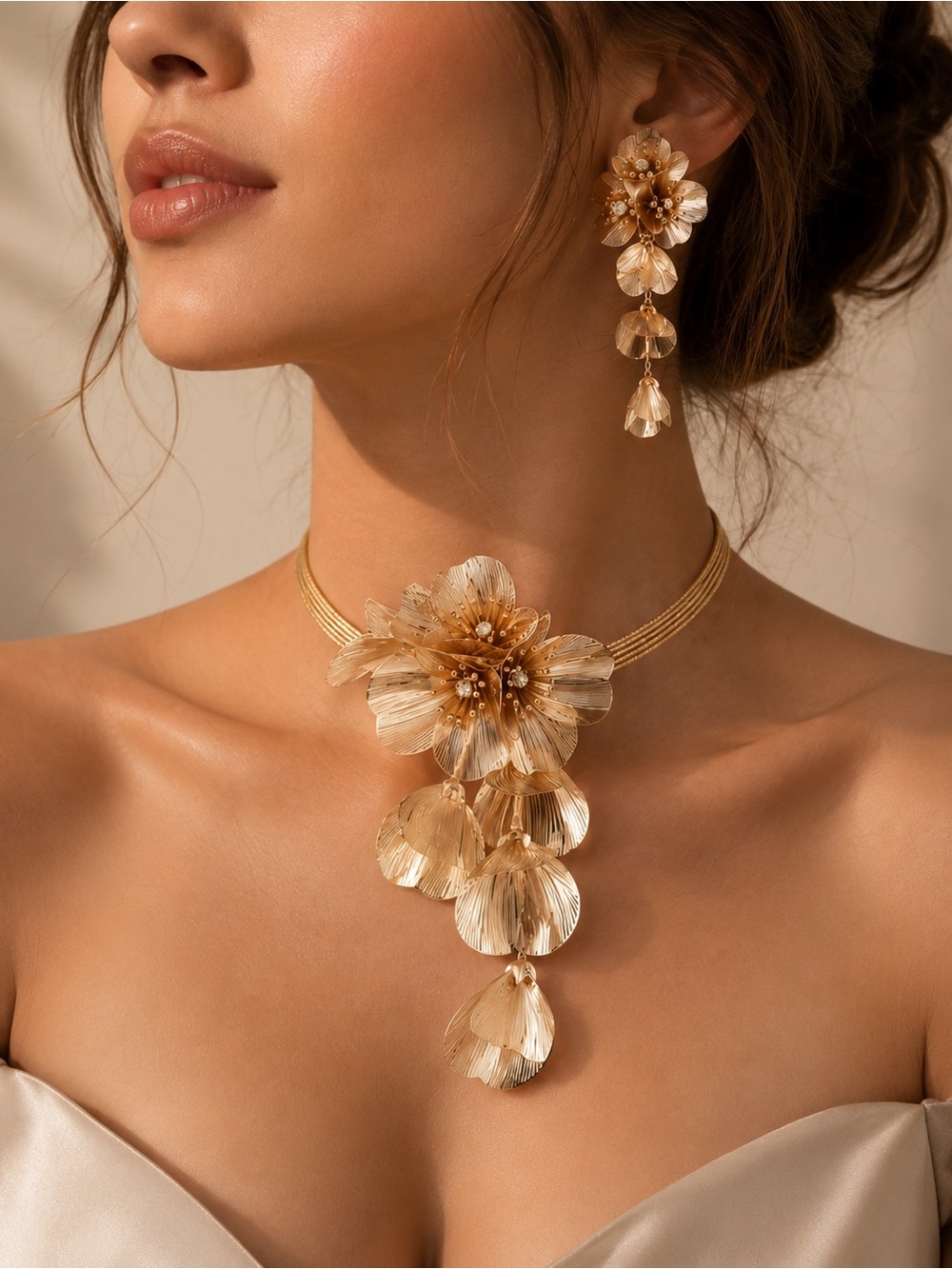 Kate Middleton Famous Cascading Floral Necklace&Earrings Set